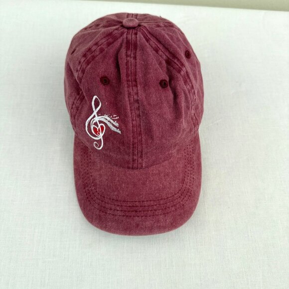 Music Note Baseball Cap Adjustable Treble Clef Heart Hat Burgundy Red - Picture 5 of 10